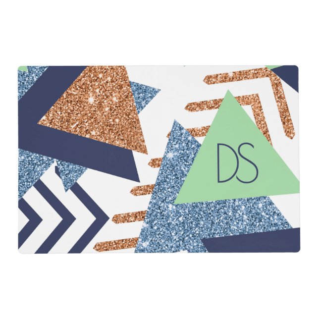 80s Color Abstract | Navy Rose Gold Mint Custom Placemat (Front)