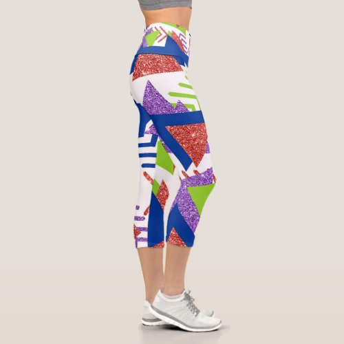 80s Colorful Abstract  Bright Palette 90s Pattern Capri Leggings