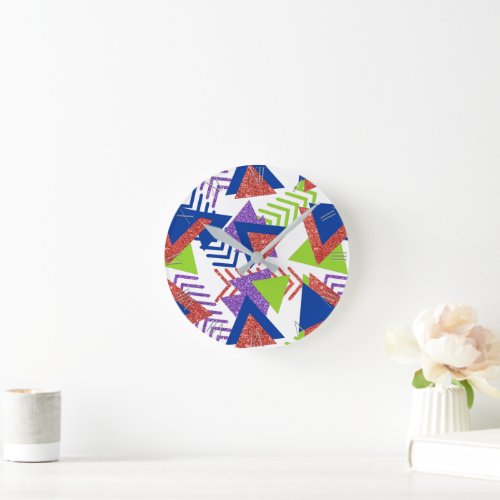 80s Colorful Abstract  Bright Palette 90s Pattern Round Clock