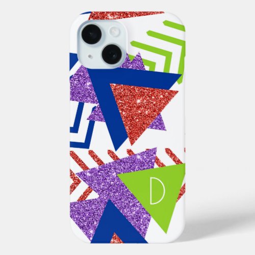 80s Colorful Abstract  Bright Palette Monogram iPhone 15 Case