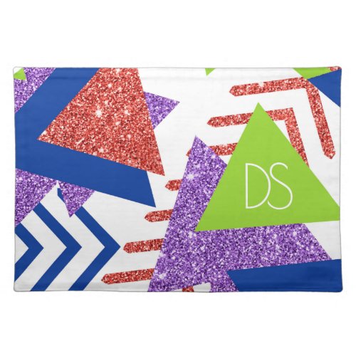 80s Colorful Abstract  Bright Palette Monogram Cloth Placemat