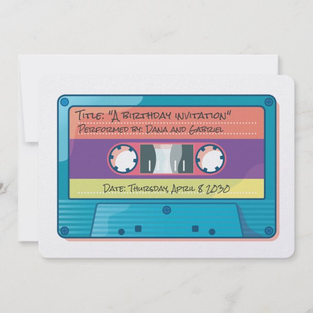80s colorful retro music cassette invitation (Front)