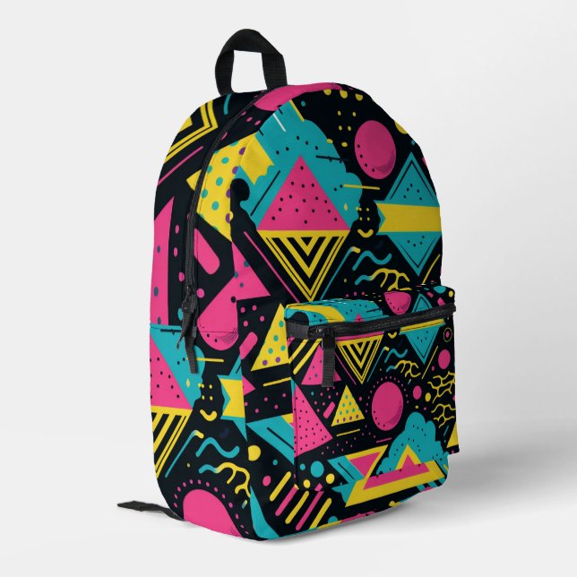80s Colors Pattern Printed Backpack (Back Corner Left)
