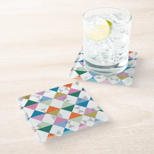 80's colourful triangles glass coaster (Angled)