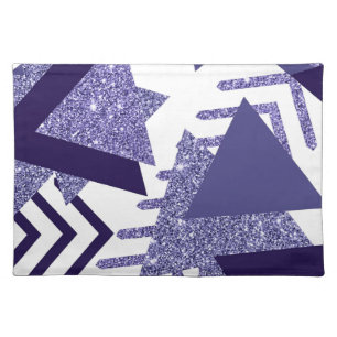 80s Cool Abstract Purple Passion Shapes Monogram Cloth Placemat