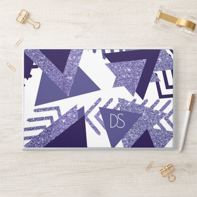 80s Cool Abstract | Purple Passion Shapes Monogram HP Laptop Skin (Desk)