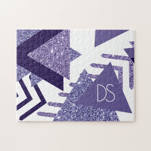 80s Cool Abstract  Purple Passion Shapes Monogram Jigsaw Puzzle