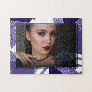80s Cool Abstract   Purple Passion Shapes Monogram Jigsaw Puzzle