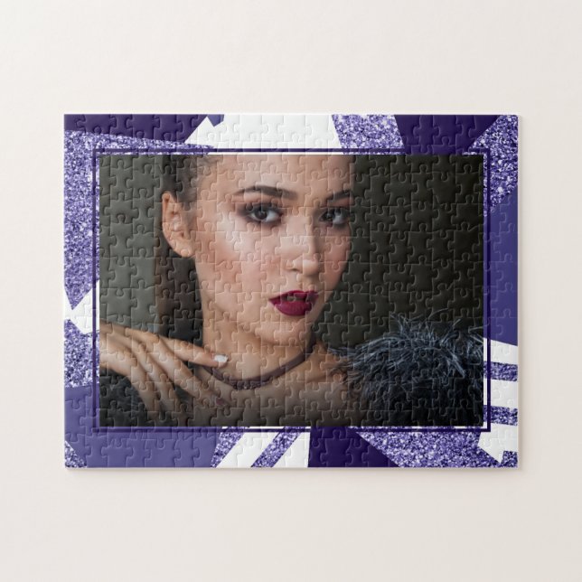 80s Cool Abstract | Purple Passion Shapes Monogram Jigsaw Puzzle (Horizontal)