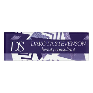 80s Cool Abstract Purple Passion Shapes Monogram Name Tag