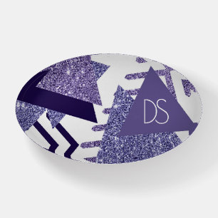 80s Cool Abstract Purple Passion Shapes Monogram Paperweight