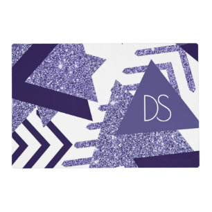 80s Cool Abstract   Purple Passion Shapes Monogram Placemat