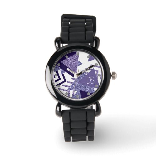 80s Cool Abstract  Purple Passion Shapes Monogram Watch