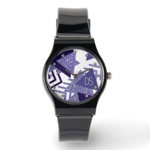 80s Cool Abstract Purple Passion Shapes Monogram Watch