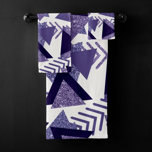 80s Cool Abstract  Purple Passion Shapes Pattern Bath Towel Set