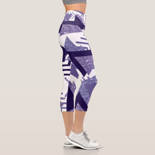 80s Cool Abstract  Purple Passion Shapes Pattern Capri Leggings