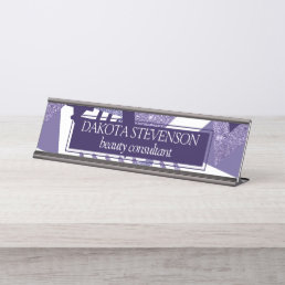 80s Cool Abstract | Purple Passion Shapes Pattern Desk Name Plate