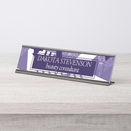 80s Cool Abstract  Purple Passion Shapes Pattern Desk Name Plate