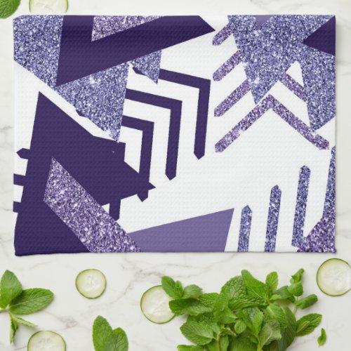 80s Cool Abstract  Purple Passion Shapes Pattern Kitchen Towel