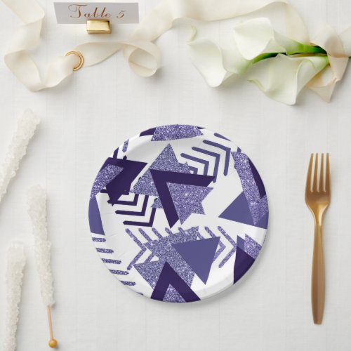 80s Cool Abstract  Purple Passion Shapes Pattern Paper Plates