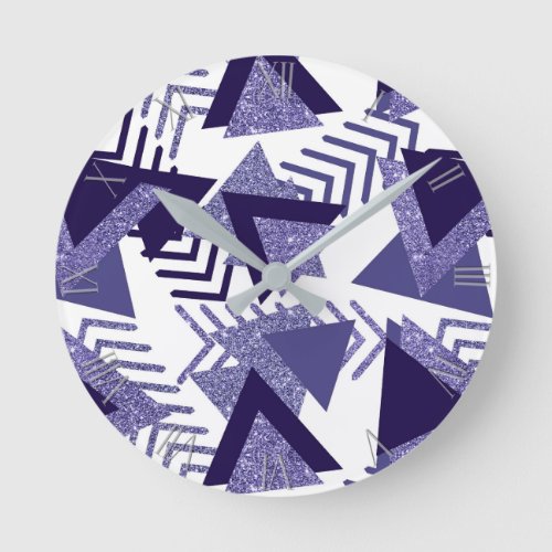 80s Cool Abstract  Purple Passion Shapes Pattern Round Clock