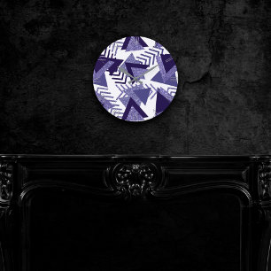 80s Cool Abstract Purple Passion Shapes Pattern Round Clock