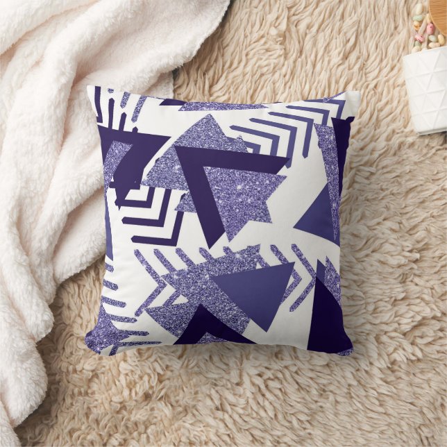 80s Cool Abstract | Purple Passion Shapes Pattern Throw Pillow (Blanket)