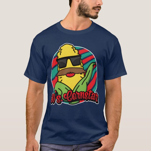 80s Cornstar Eigthies Funny Mustache Corn friend T-Shirt (Front)