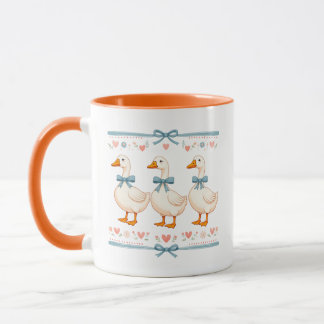 80s Cottagecore Goose Bow Hearts Pattern Floral  Mug