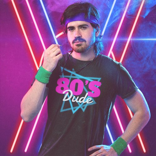 80s Dude Born in the 1980s Fun Retro Pink  Blue T_Shirt