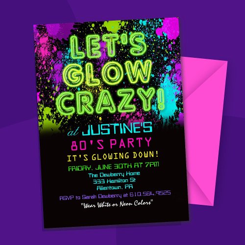 80s Eighties Glow Party Birthday Invitation