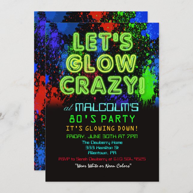 80s Eighties Glow Party Invitation (Front/Back)