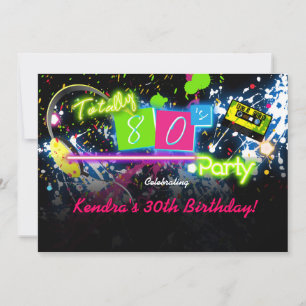 80's Eighties Neon Paint Glow Party Invitation