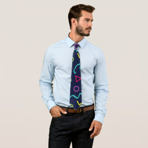 80s eighties retro neon Memphis pattern Neck Tie