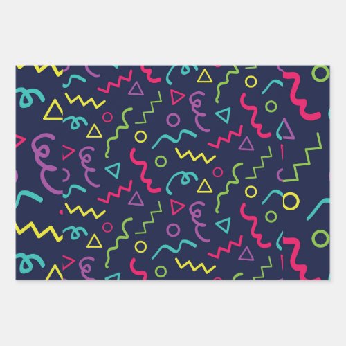 80s eighties retro party neon Memphis pattern Wrapping Paper Sheets