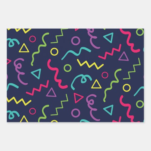 80s eighties retro party neon Memphis pattern Wrapping Paper Sheets