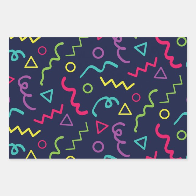 80s eighties retro party neon Memphis pattern Wrapping Paper Sheets (Front)