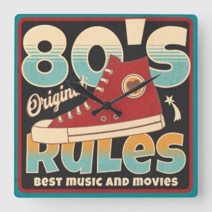 80s eighties vintage colors shoes retro square wall clock