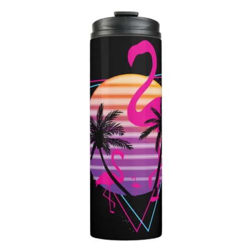 80S Flamingo Palm Sunset Synthwave Vaporwave Aest Thermal Tumbler