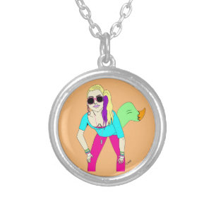 80s foxy girl silver plated necklace