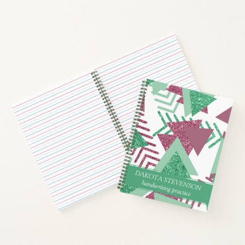 80s Fresh Abstract  Pink and Green Handwriting Notebook