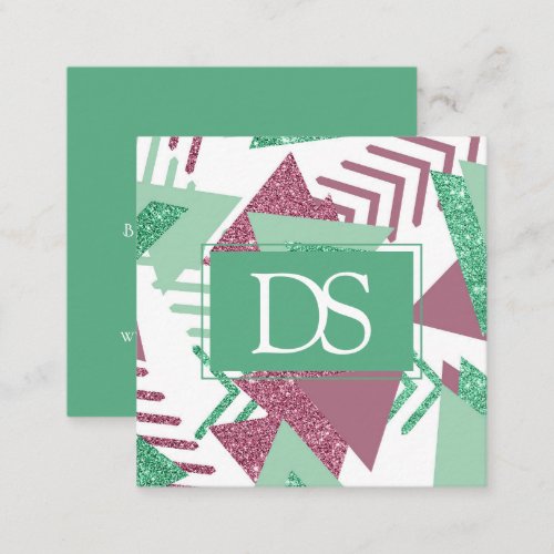 80s Fresh Abstract  Pink and Green Shape Monogram Calling Card