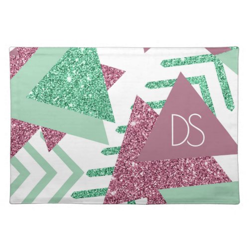 80s Fresh Abstract  Pink and Green Shape Monogram Cloth Placemat