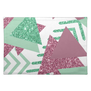 80s Fresh Abstract Pink and Green Shape Monogram Cloth Placemat