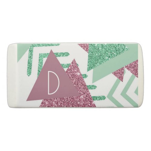 80s Fresh Abstract  Pink and Green Shape Monogram Eraser