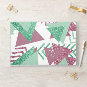 80s Fresh Abstract Pink and Green Shape Monogram HP Laptop Skin