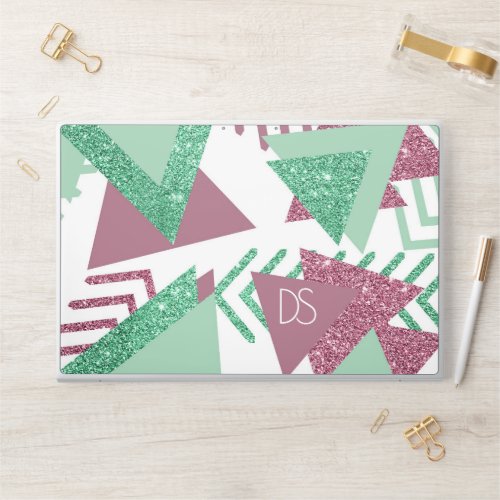 80s Fresh Abstract  Pink and Green Shape Monogram HP Laptop Skin
