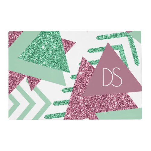 80s Fresh Abstract  Pink and Green Shape Monogram Placemat