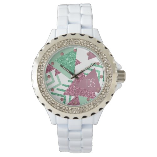 80s Fresh Abstract  Pink and Green Shape Monogram Watch