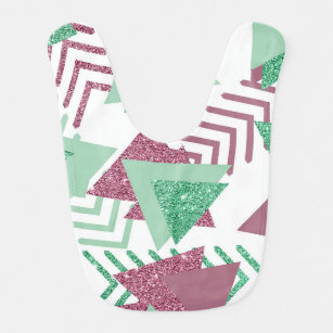 80s Fresh Abstract   Pink and Green Shapes Pattern Baby Bib